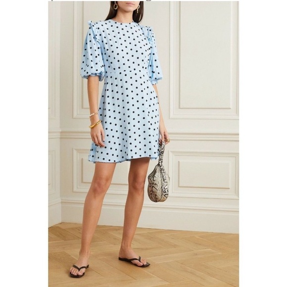 Faithfull the Brand Edwina Mini Sylve Polka Dot Print Blue Dress Sz XS / 2 - Picture 13 of 14